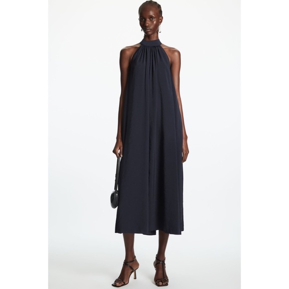 COS, Navy Blue Halterneck Maxi Dress - Picture 8 of 16